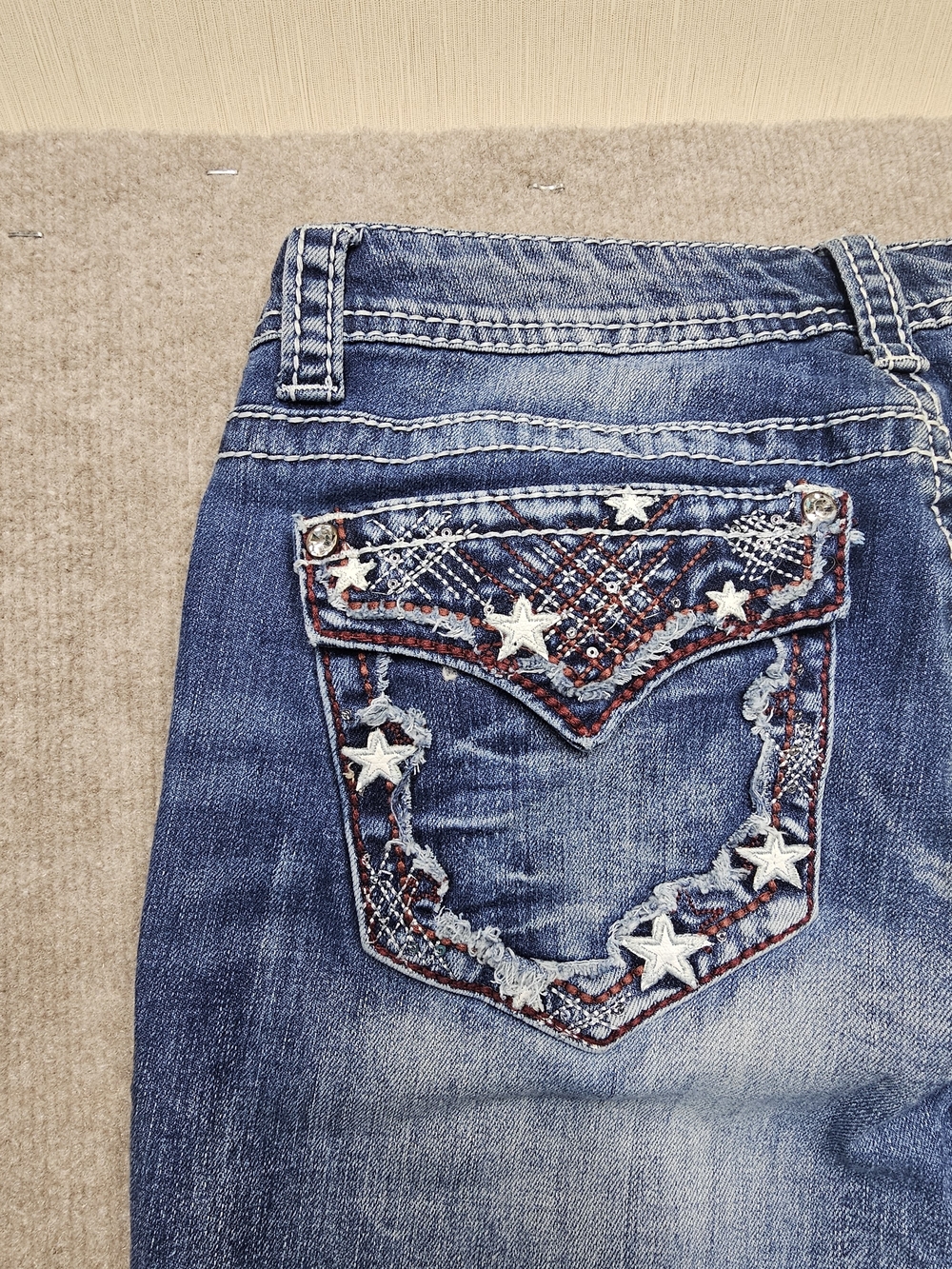 Shyanne Patriot Bootcut Jeans Womens 30L Blue Distressed Star Studded Y2K - Picture 11 of 13
